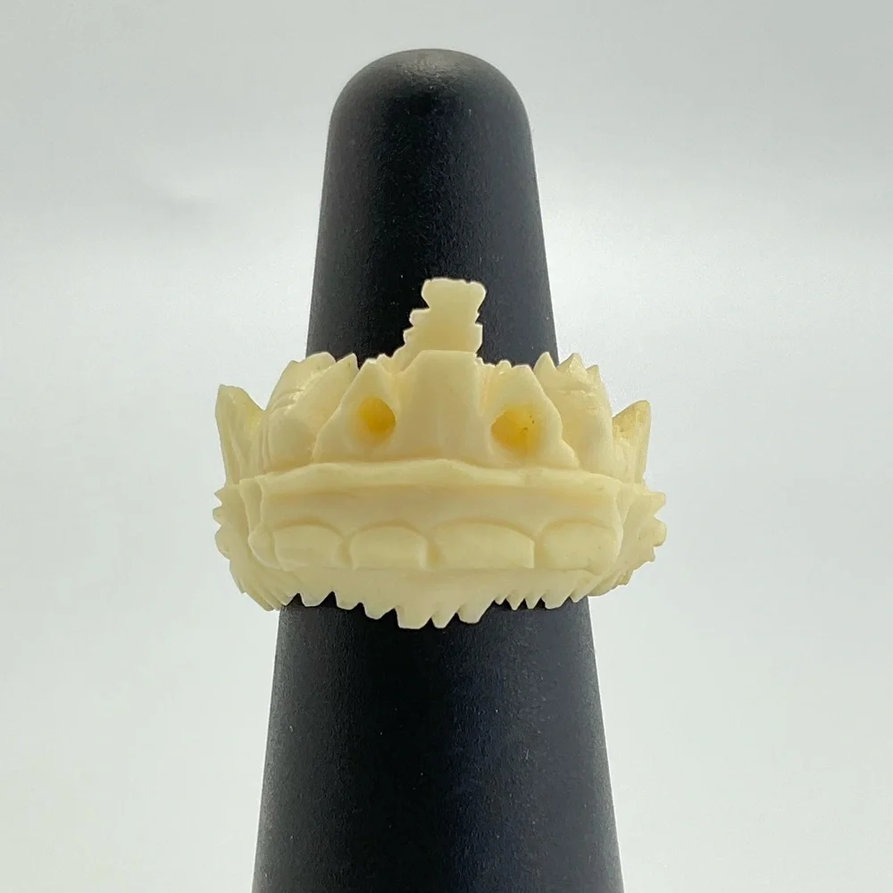 Vintage, Dragon Ring, Intricate Carving, Bovine Bone Ring, Cream White, Gothic